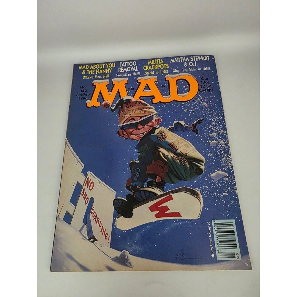 MAD Magazine Jan/Feb 1996 #342 Alfred E. Neuman Snowboard Pop Culture Humor